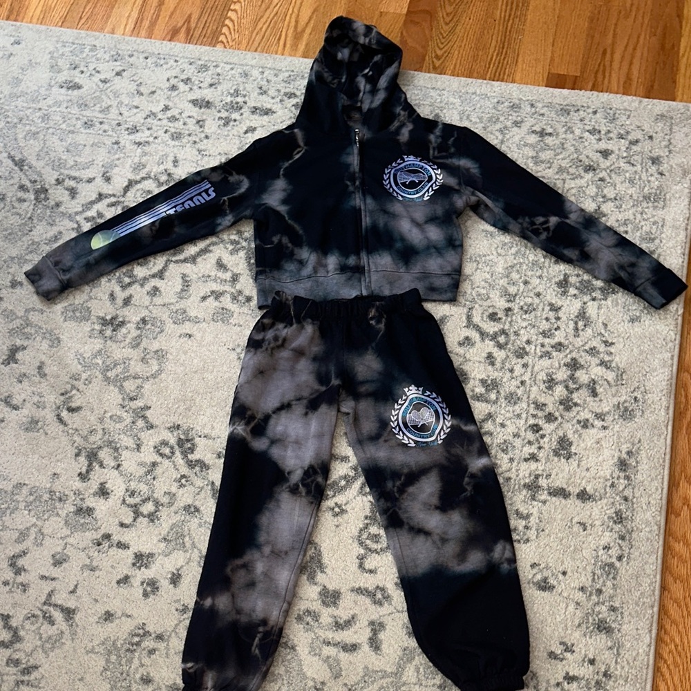 Kids Black and Gray Tie-Dye Jogger Set